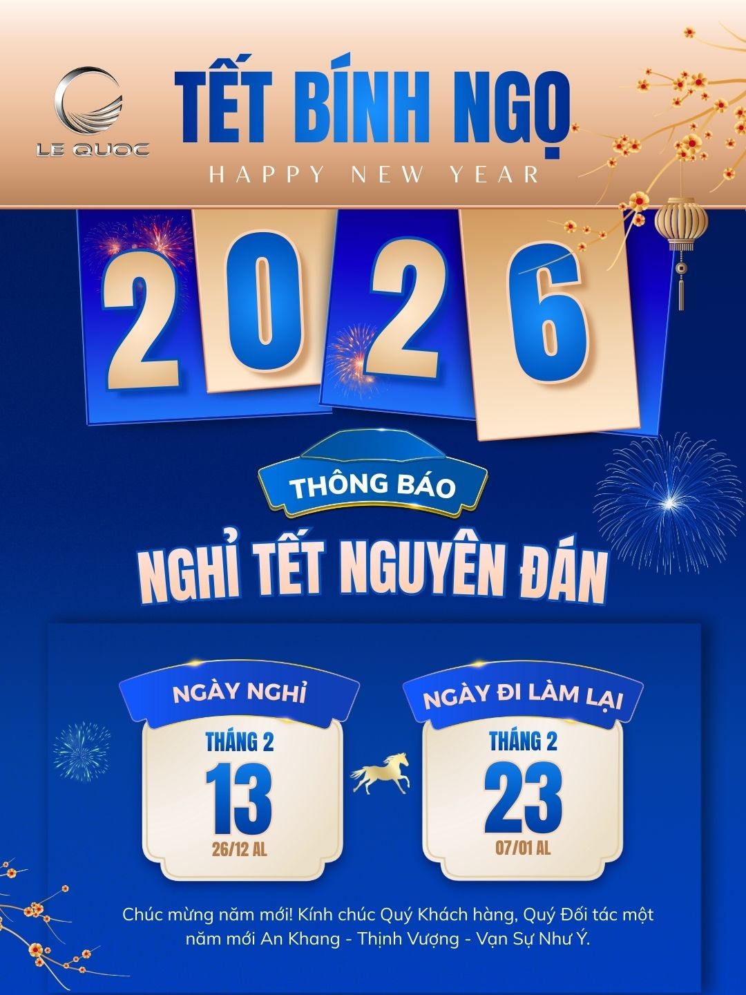 THÔNG BÁO NGHỈ TẾT NGUYÊN ĐÁN 2026